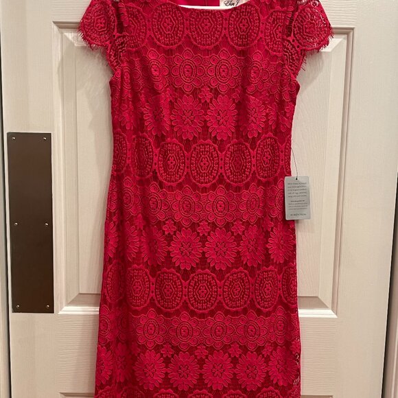 Eliza J Scalloped Floral Lace Sheath Dress Nordstrom Deep Pink Womens Size 4 NWT - Picture 1 of 13